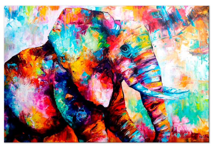 Canvas Gaze of the Elephant (1-part) wide - colorful animal figure 127309
