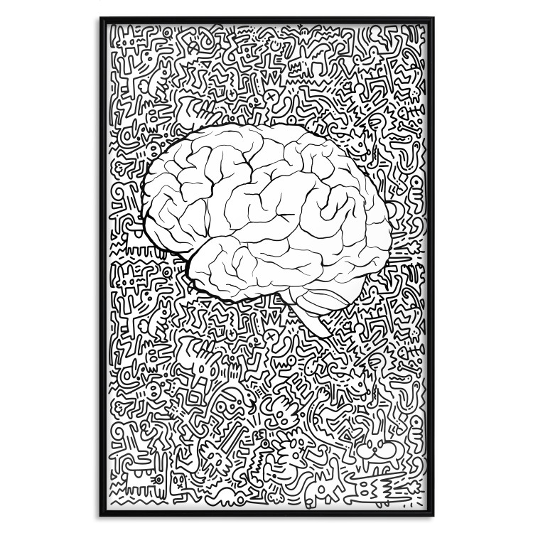 Poster Clear Mind - black and white human brain on abstract patterned background 127909 additionalImage 17