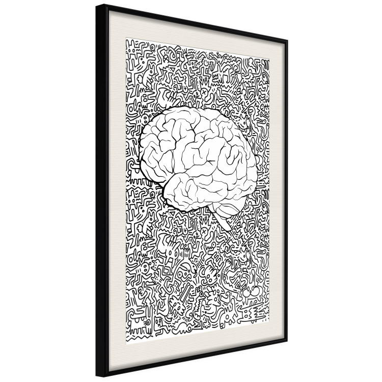 Poster Clear Mind - black and white human brain on abstract patterned background 127909 additionalImage 2