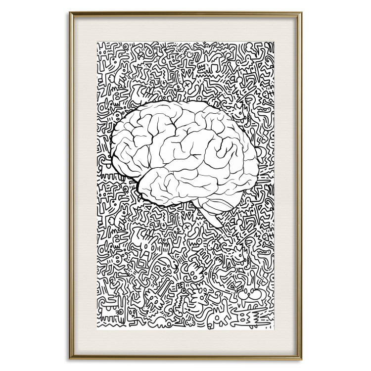 Poster Clear Mind - black and white human brain on abstract patterned background 127909 additionalImage 19
