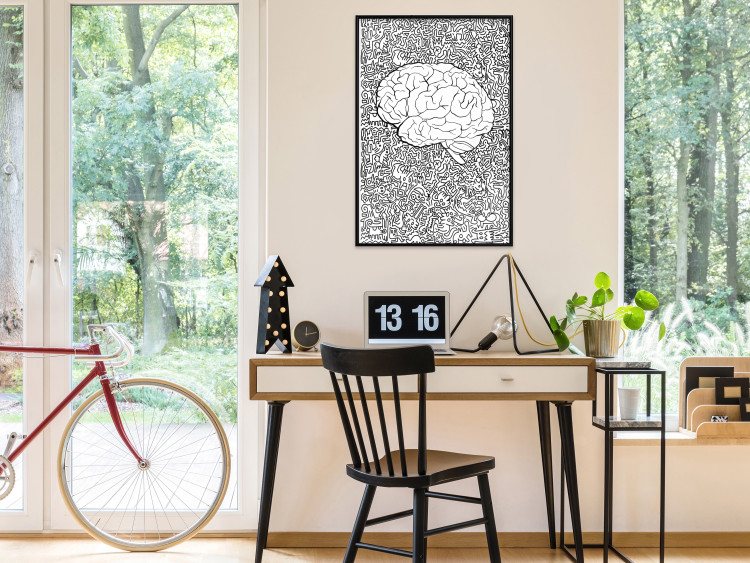 Poster Clear Mind - black and white human brain on abstract patterned background 127909 additionalImage 6