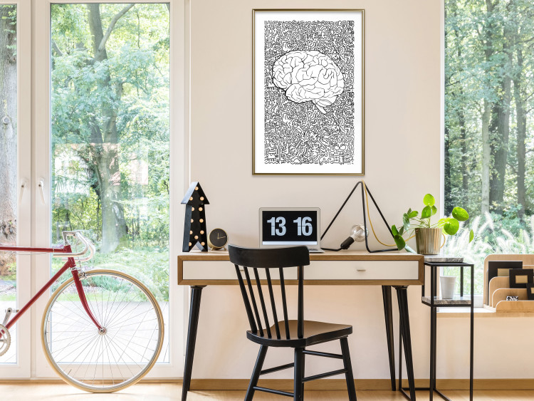 Poster Clear Mind - black and white human brain on abstract patterned background 127909 additionalImage 13