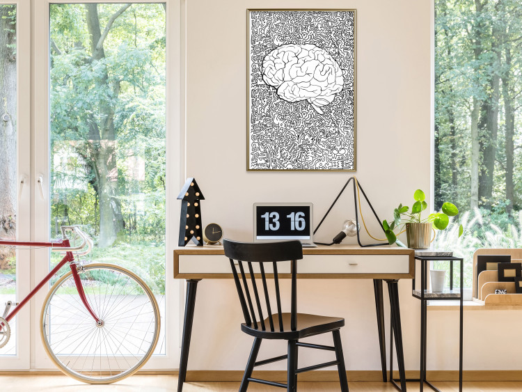 Poster Clear Mind - black and white human brain on abstract patterned background 127909 additionalImage 7