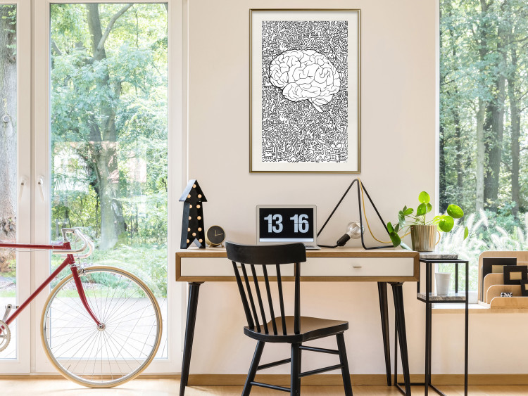 Poster Clear Mind - black and white human brain on abstract patterned background 127909 additionalImage 23