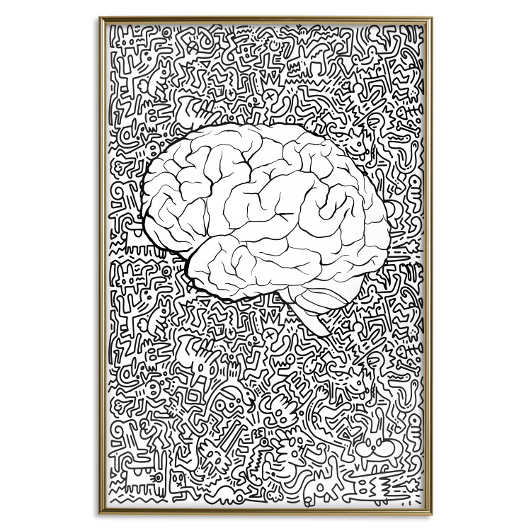 Poster Clear Mind - black and white human brain on abstract patterned background 127909 additionalImage 20