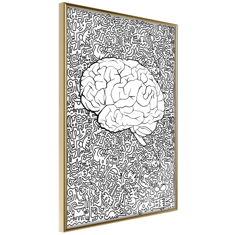 Poster Clear Mind - black and white human brain on abstract patterned background 127909 additionalImage 12