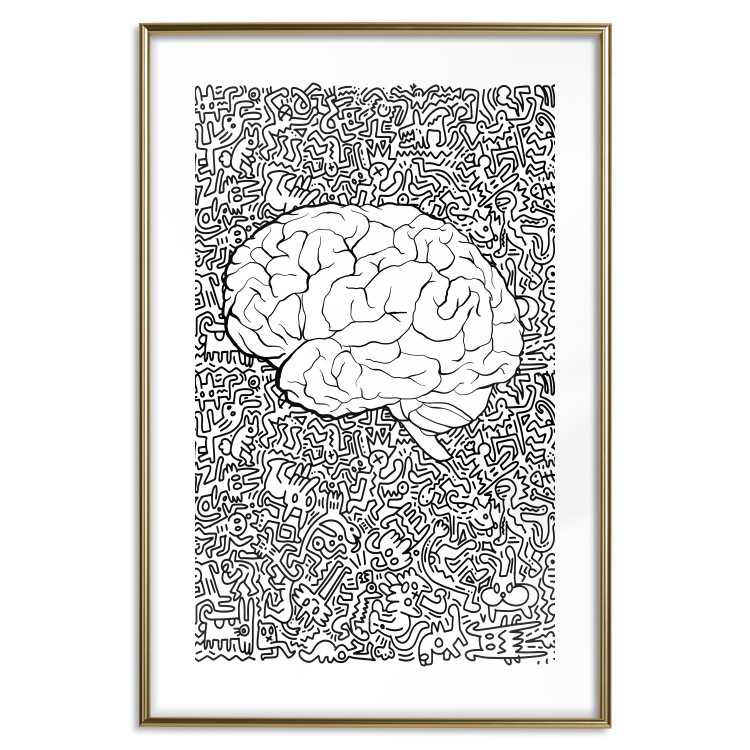 Poster Clear Mind - black and white human brain on abstract patterned background 127909 additionalImage 18