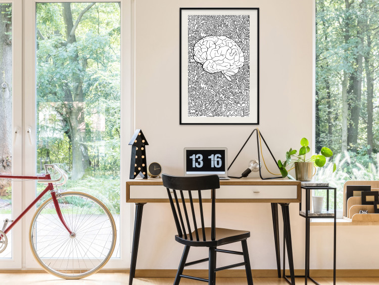Poster Clear Mind - black and white human brain on abstract patterned background 127909 additionalImage 22
