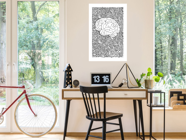Poster Clear Mind - black and white human brain on abstract patterned background 127909 additionalImage 3