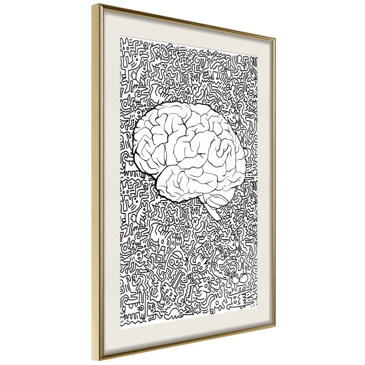 Poster Clear Mind - black and white human brain on abstract patterned background 127909 additionalImage 3