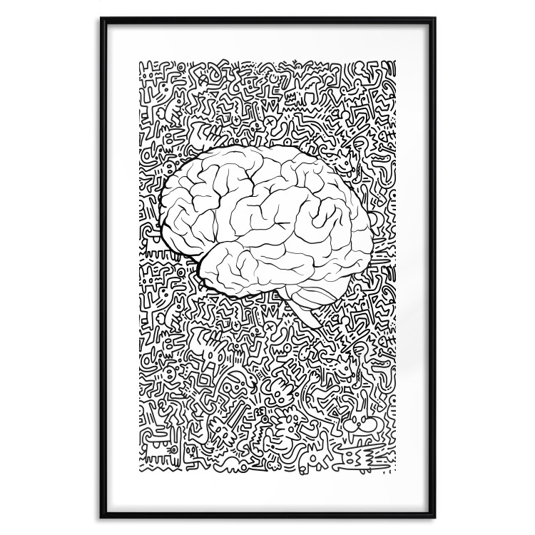 Poster Clear Mind - black and white human brain on abstract patterned background 127909 additionalImage 17