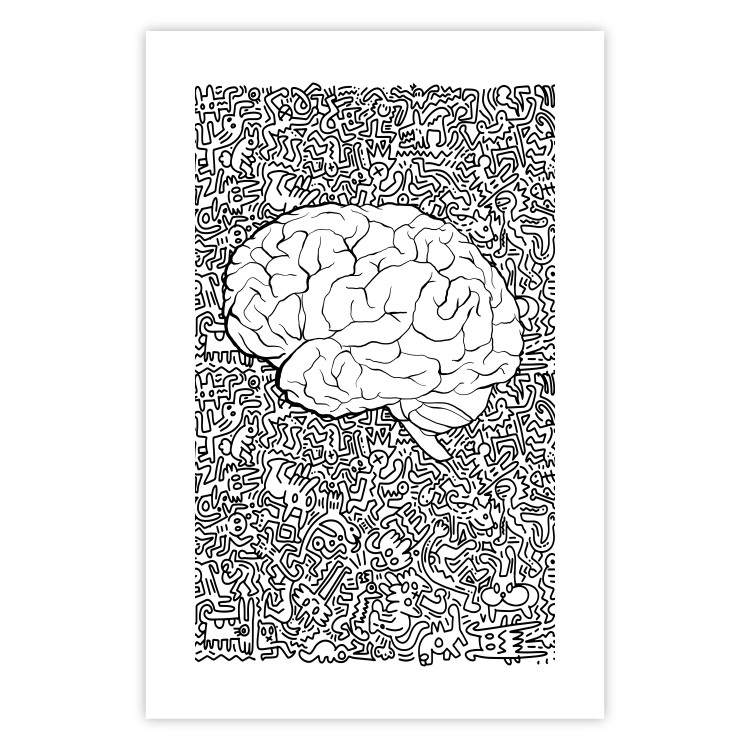 Poster Clear Mind - black and white human brain on abstract patterned background 127909 additionalImage 19