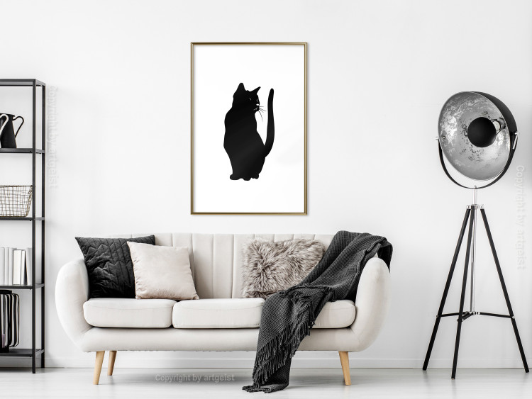 Poster Curious Cat - abstract black animal on plain white background 129609 additionalImage 7