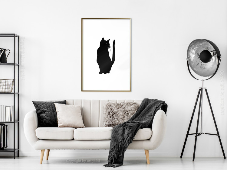 Poster Curious Cat - abstract black animal on plain white background 129609 additionalImage 15