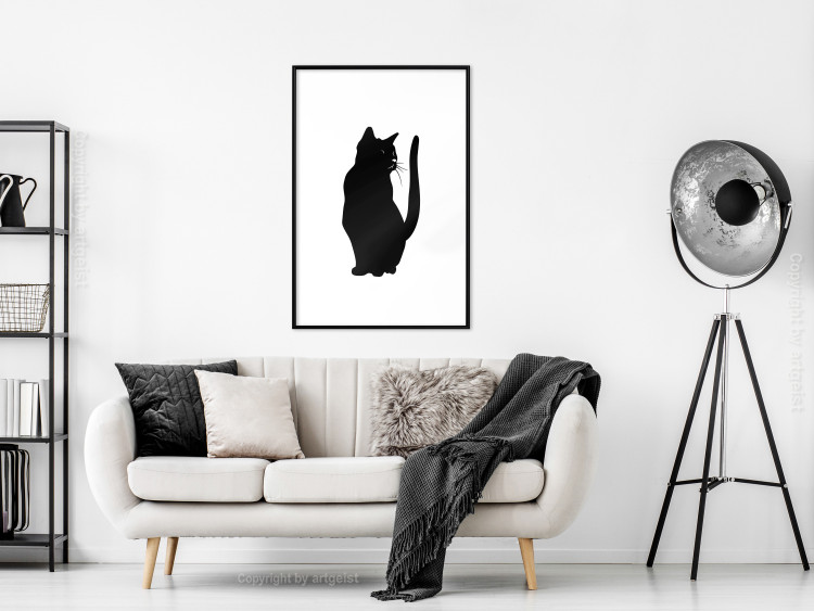 Poster Curious Cat - abstract black animal on plain white background 129609 additionalImage 4