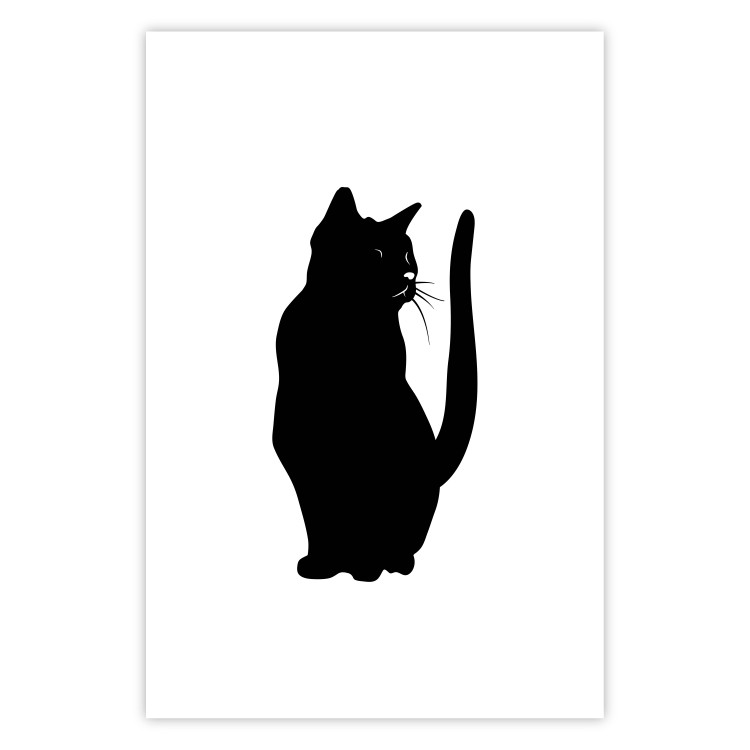 Poster Curious Cat - abstract black animal on plain white background 129609