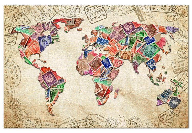 Canvas Print Travel Mementos (1-piece) Wide - vintage-style world map 129809