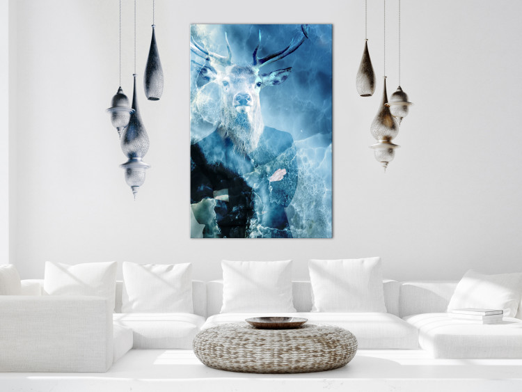 Canvas Art Print Man with the deer's head - abstraction on a blue water background 131609 additionalImage 3
