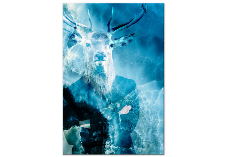 Canvas Art Print Man with the deer's head - abstraction on a blue water background 131609