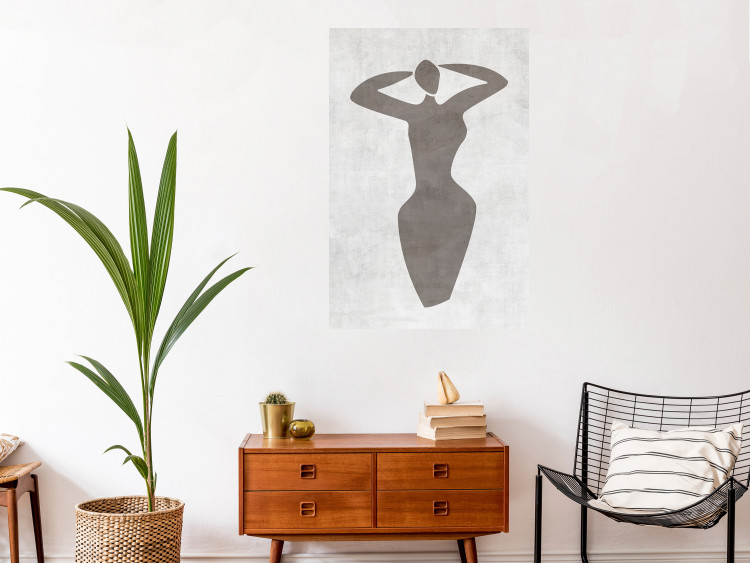 Wall Poster Dancing Woman - black silhouette of a dancing woman on a gray background 134209 additionalImage 2