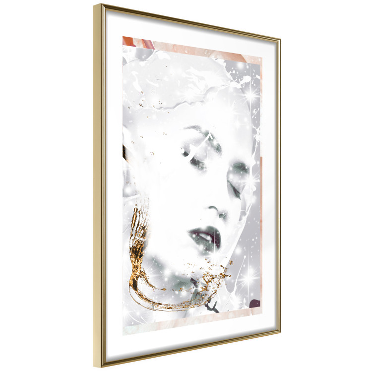 Wall Poster Beautiful Winter Lady - black and white portrait of a woman with a golden glow 134509 additionalImage 6