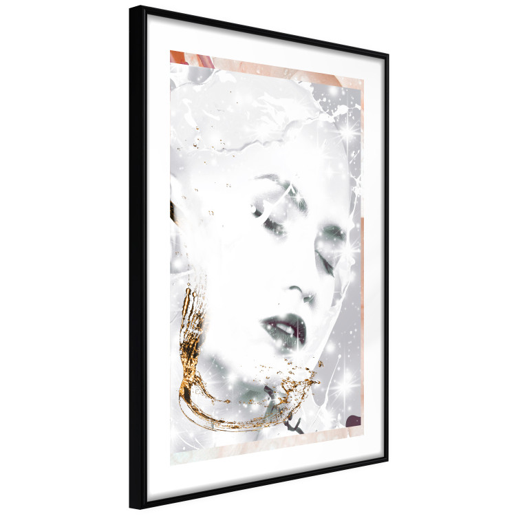 Wall Poster Beautiful Winter Lady - black and white portrait of a woman with a golden glow 134509 additionalImage 2
