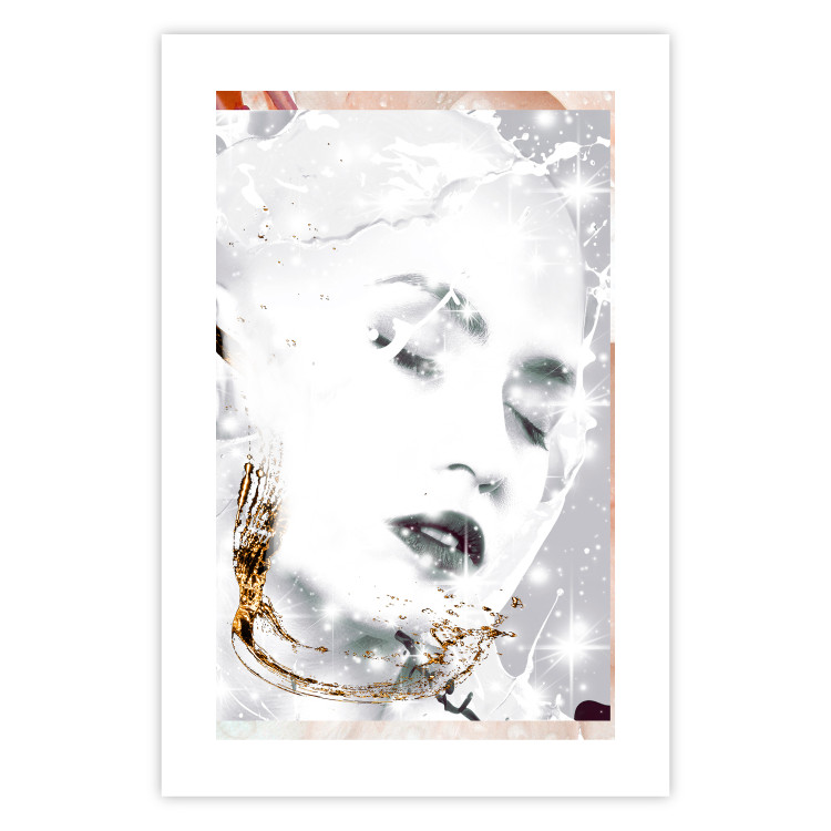 Wall Poster Beautiful Winter Lady - black and white portrait of a woman with a golden glow 134509 additionalImage 19