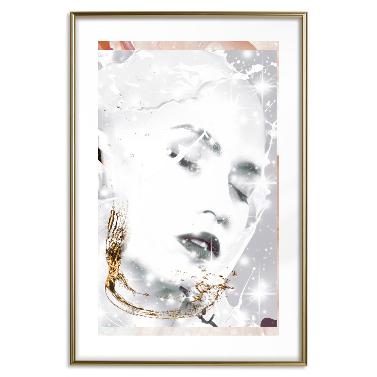 Wall Poster Beautiful Winter Lady - black and white portrait of a woman with a golden glow 134509 additionalImage 14