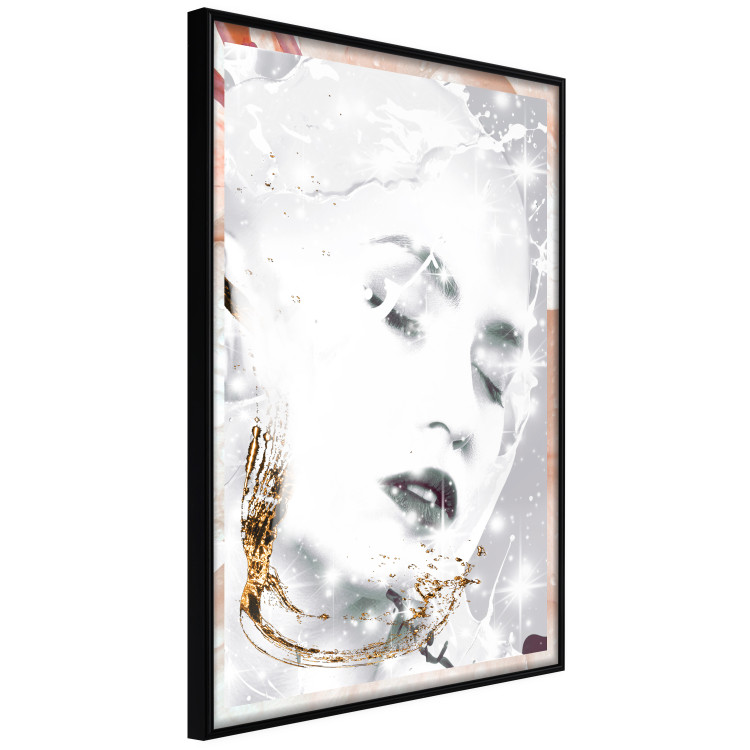 Wall Poster Beautiful Winter Lady - black and white portrait of a woman with a golden glow 134509 additionalImage 11