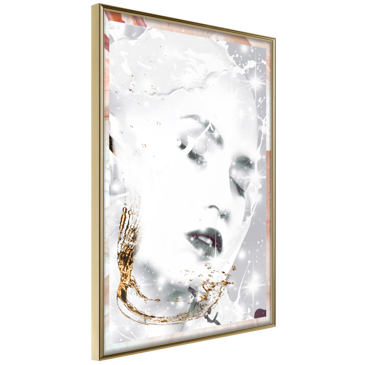 Wall Poster Beautiful Winter Lady - black and white portrait of a woman with a golden glow 134509 additionalImage 10