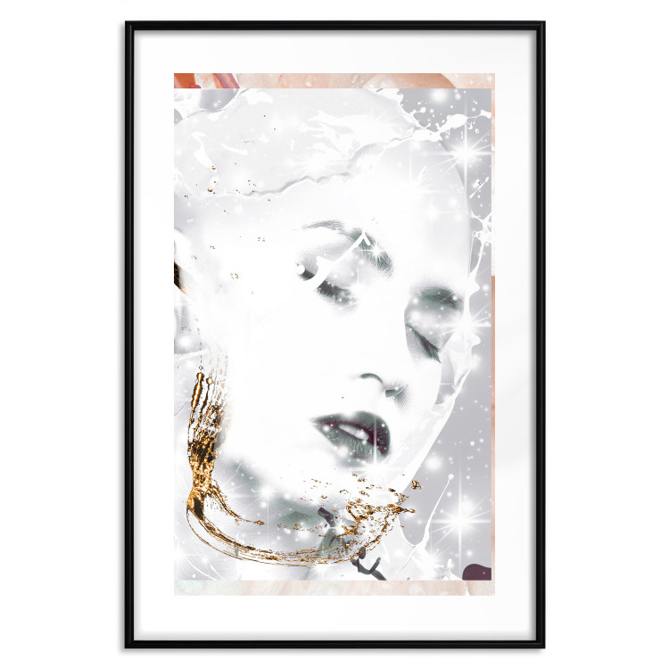 Wall Poster Beautiful Winter Lady - black and white portrait of a woman with a golden glow 134509 additionalImage 15