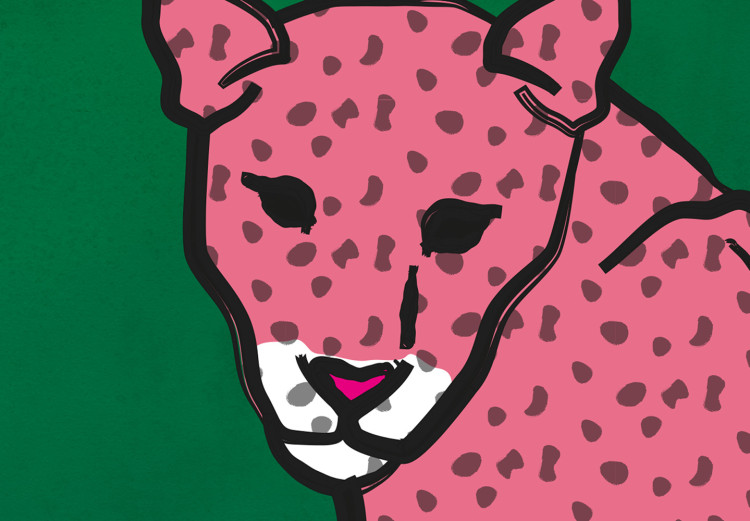 Canvas Art Print Pink Cheetah (1-piece) Vertical - wild cat on an emerald background 142609 additionalImage 5