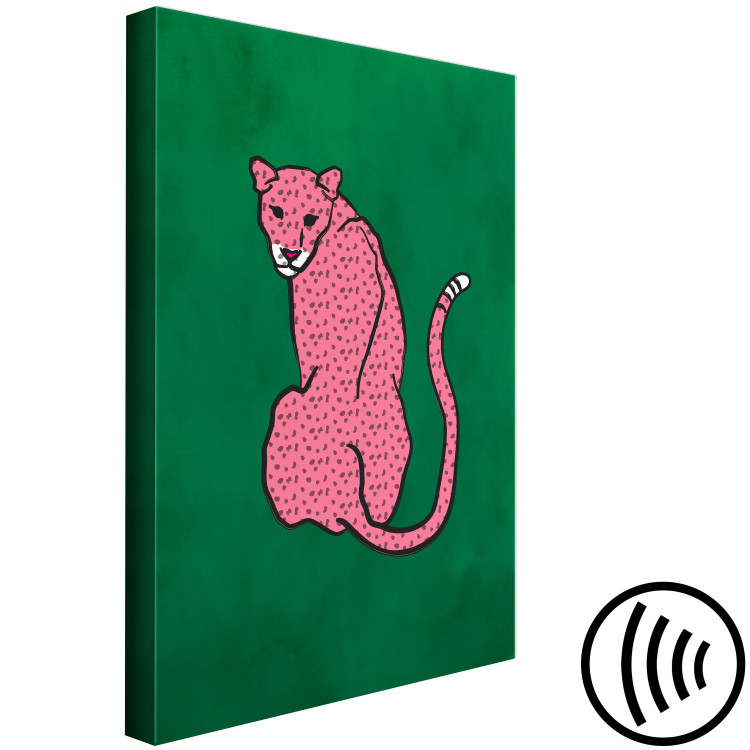 Canvas Art Print Pink Cheetah (1-piece) Vertical - wild cat on an emerald background 142609 additionalImage 6