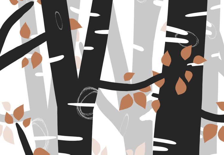 Wall Mural Birch forest - black and white trees with brown leaves on branches 145109 additionalImage 7