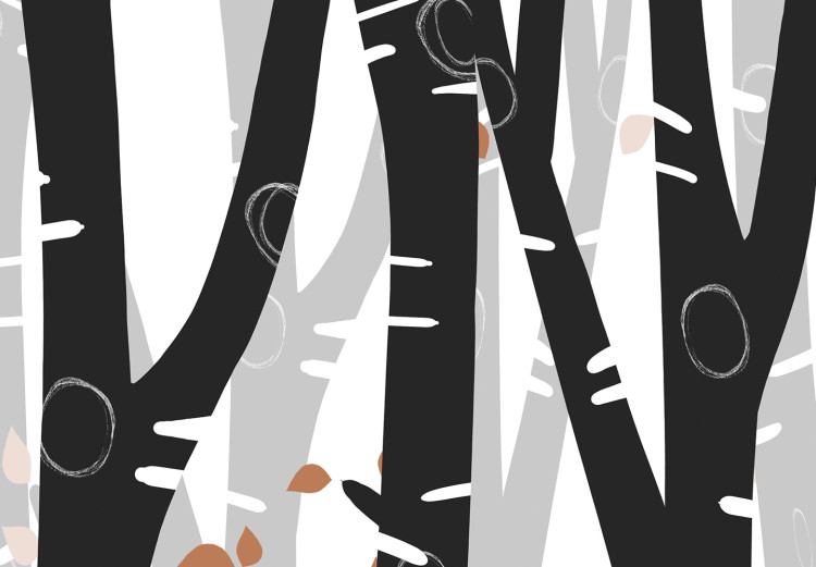 Wall Mural Birch forest - black and white trees with brown leaves on branches 145109 additionalImage 8