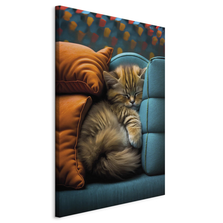 Canvas Art Print AI Cat - Cute Animal Sleeping Between Comfortable Pillows - Vertical 150109 additionalImage 2