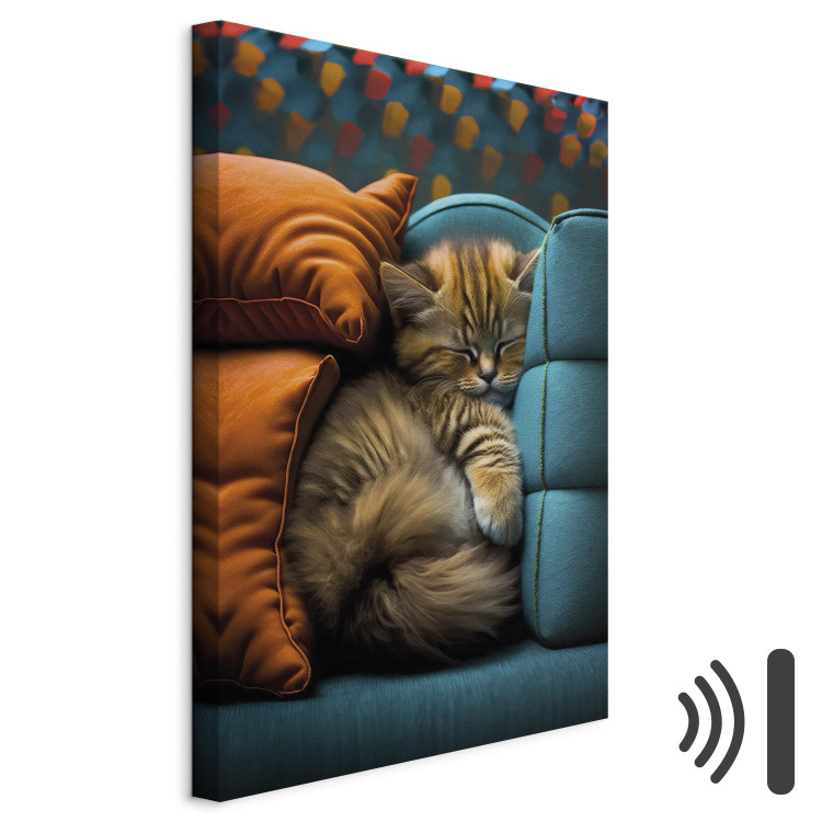 Canvas Art Print AI Cat - Cute Animal Sleeping Between Comfortable Pillows - Vertical 150109 additionalImage 8