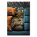 Canvas Art Print AI Cat - Cute Animal Sleeping Between Comfortable Pillows - Vertical 150109
