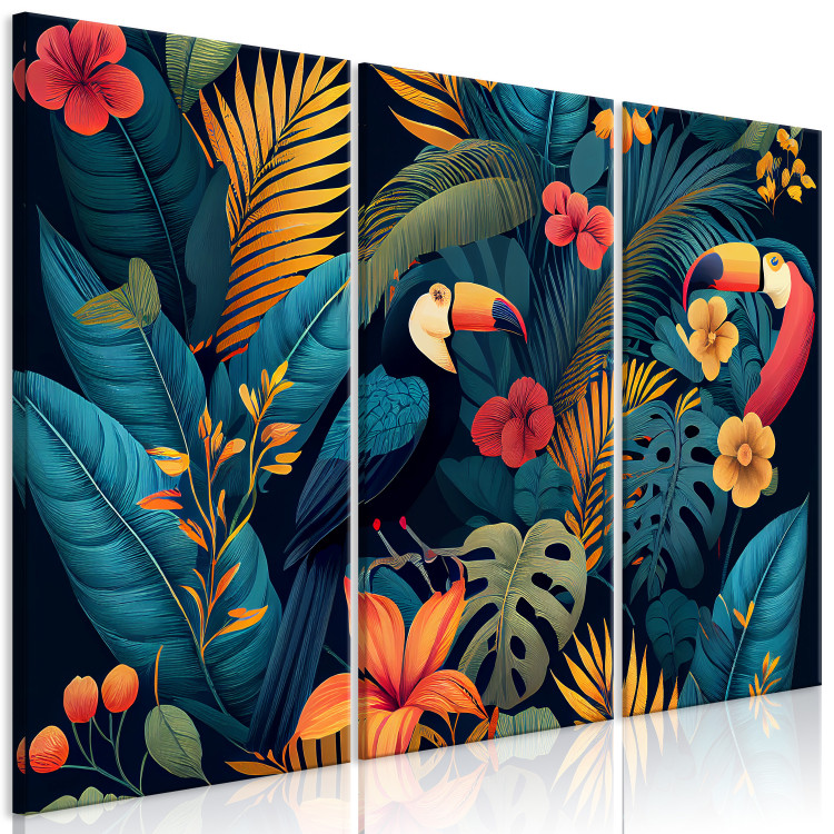 Canvas Birds in the Jungle - Toucans Among Lush Exotic Flowers and Foliage 151809 additionalImage 2