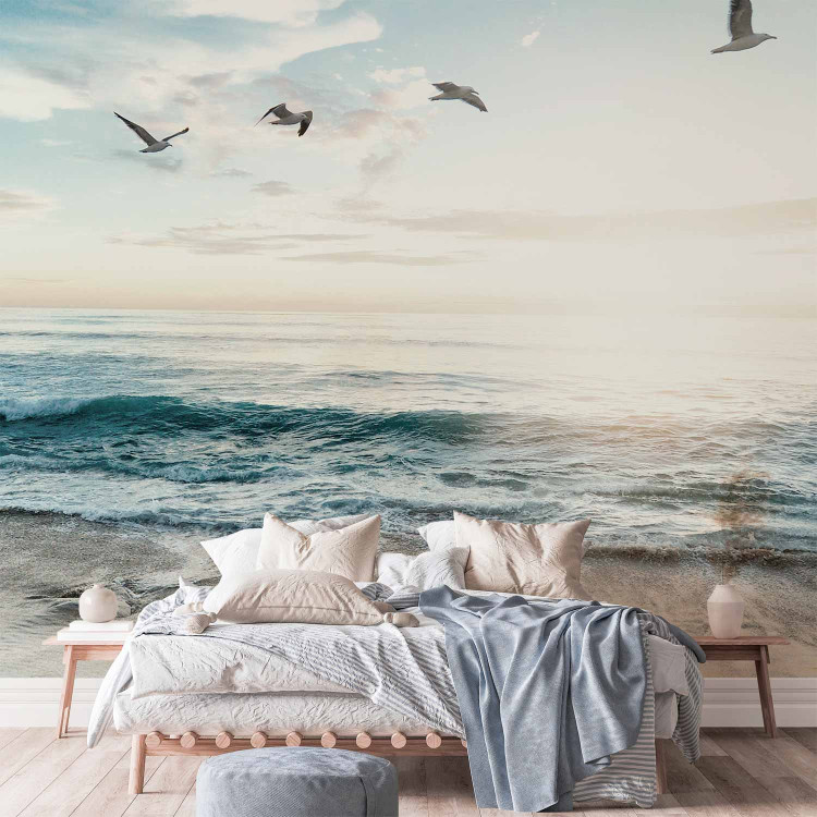 Wall Mural Lonely Beach - Seascape With Rough Waves and Birds 160009 additionalImage 2