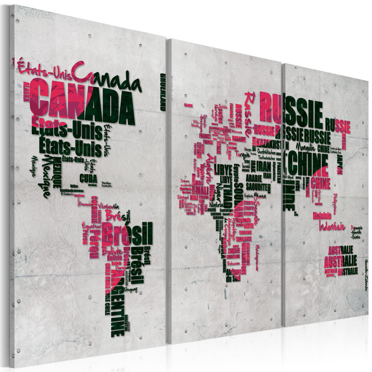 Canvas Print Map of the World (French language) - triptych 55309 additionalImage 2