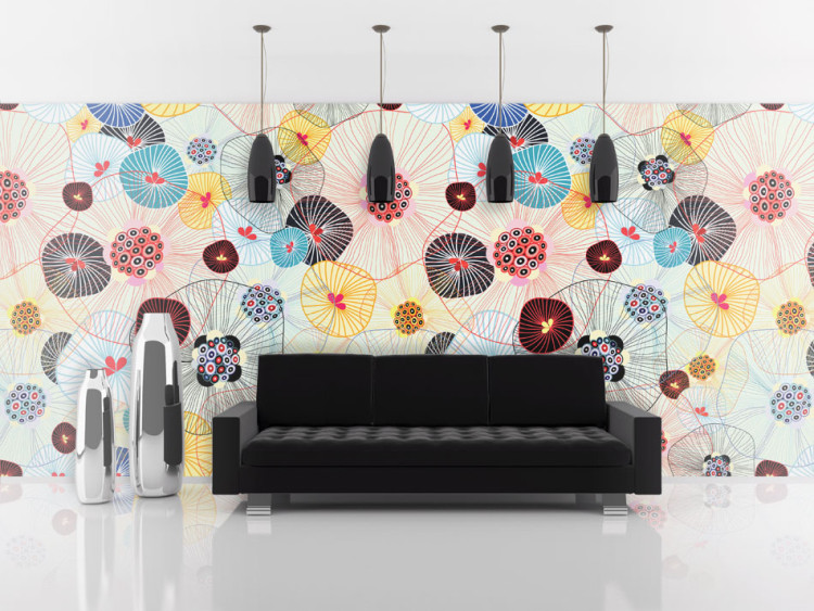 Photo Wallpaper Whiff of Summer - Irregular Colorful Floral Motif on a Solid Background 60709