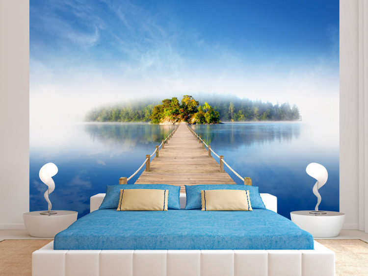 Wall Mural One Bridge - Serene Landscape of an Island surrounded by the Blue of the Sea and Sky 61609