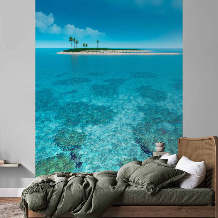 Photo Wallpaper Blue Landscape - Deserted island with palm trees against a turquoise ocean 61709 additionalImage 2