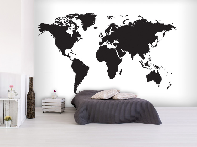 Wall Mural Minimalist world map - black outline of continents on a white background 95909