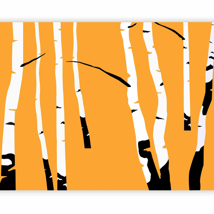 Wall Mural Birch forest - black and white tree trunks on an orange coloured background 96609 additionalImage 5