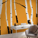 Wall Mural Birch forest - black and white tree trunks on an orange coloured background 96609 additionalThumb 4