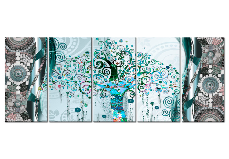 Canvas Print Tree of Life (5-piece) - Colorful Mosaic in the Style of Gustav Klimt 98609