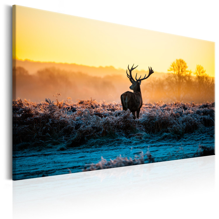 Canvas Print Winter Time (1-piece) - Deer and Sunset on Grass Field 106019 additionalImage 2