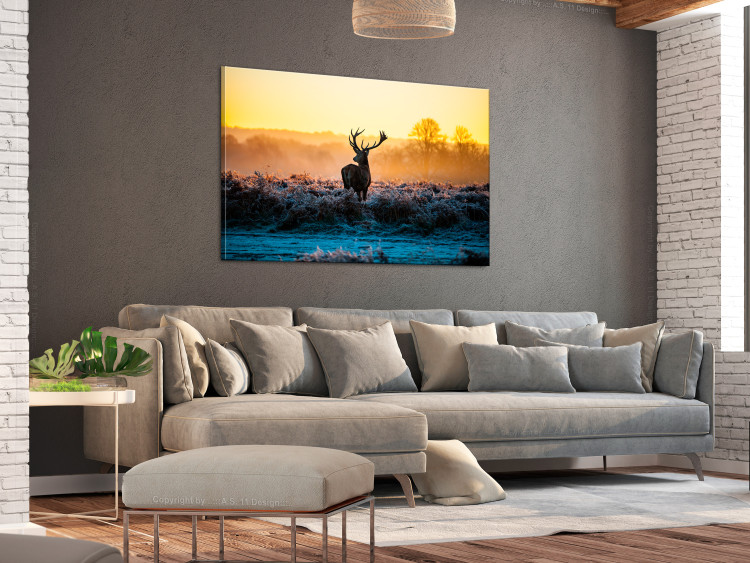 Canvas Print Winter Time (1-piece) - Deer and Sunset on Grass Field 106019 additionalImage 3